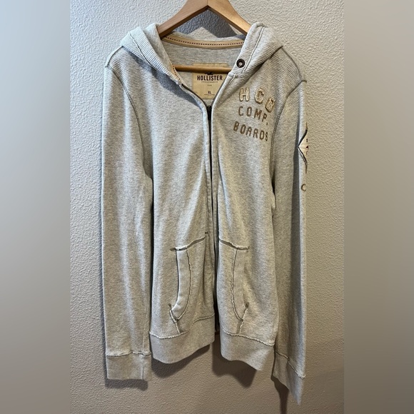 Hollister Vintage Y2K Cotton Waffle Knit Full Zip Hoodie Patchwork Surf XL